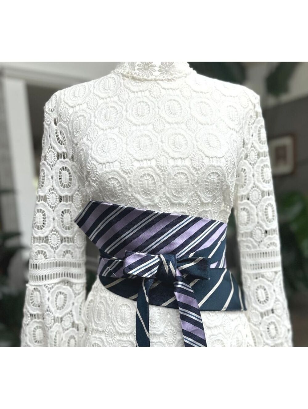 Lavender & Navy Upcycled Silk Obi Belt | Corset Style | OOAK | OS